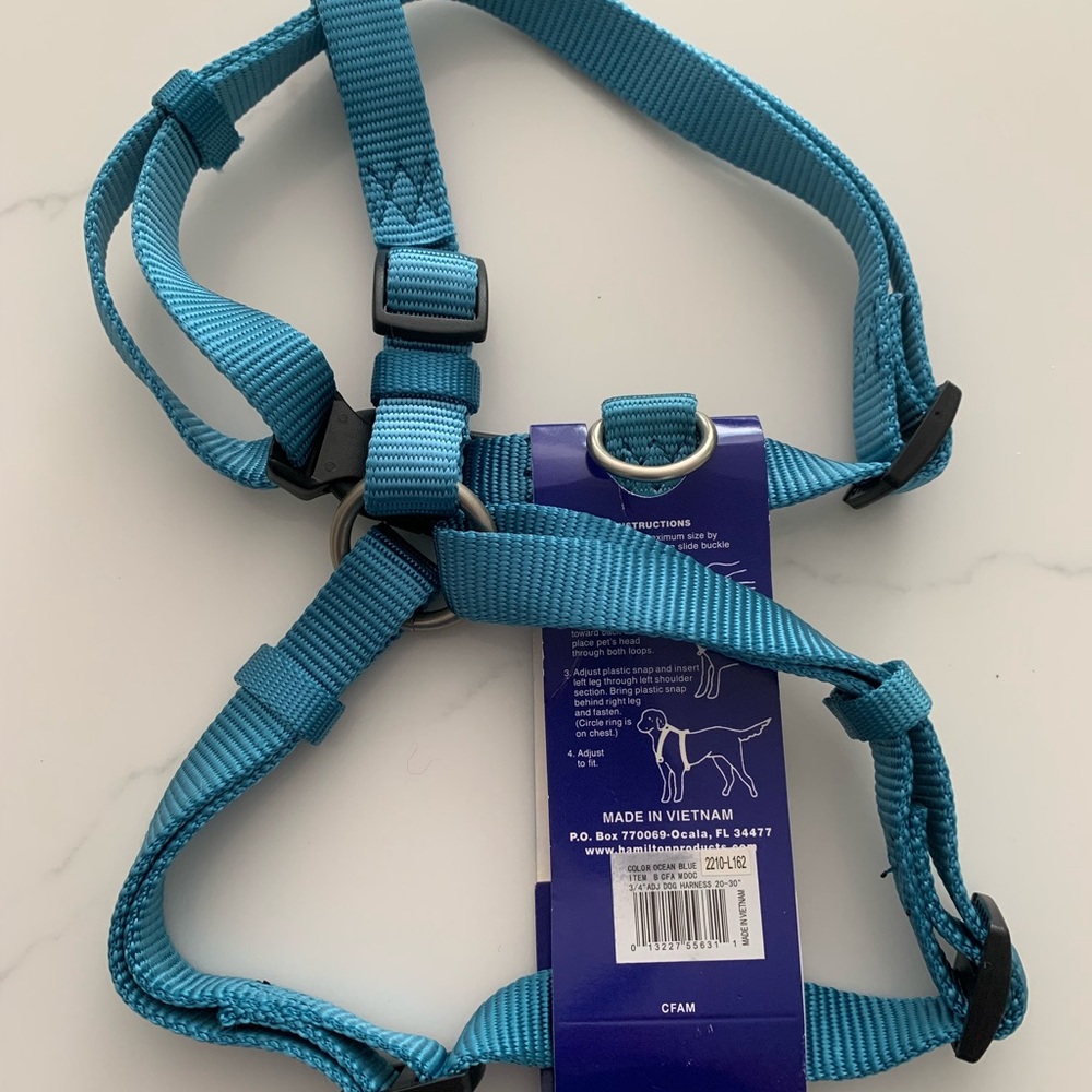 Hamilton Medium Adjustable Nylon Comfort Harness, Ocean Blue NWT